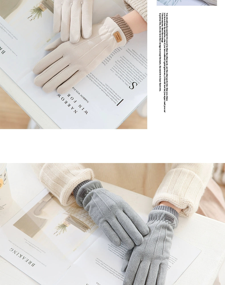Women's Warm-Keeping and Cold-Proof Five-Finger Double-Layer Thickened Gloves for Autumn and Winter