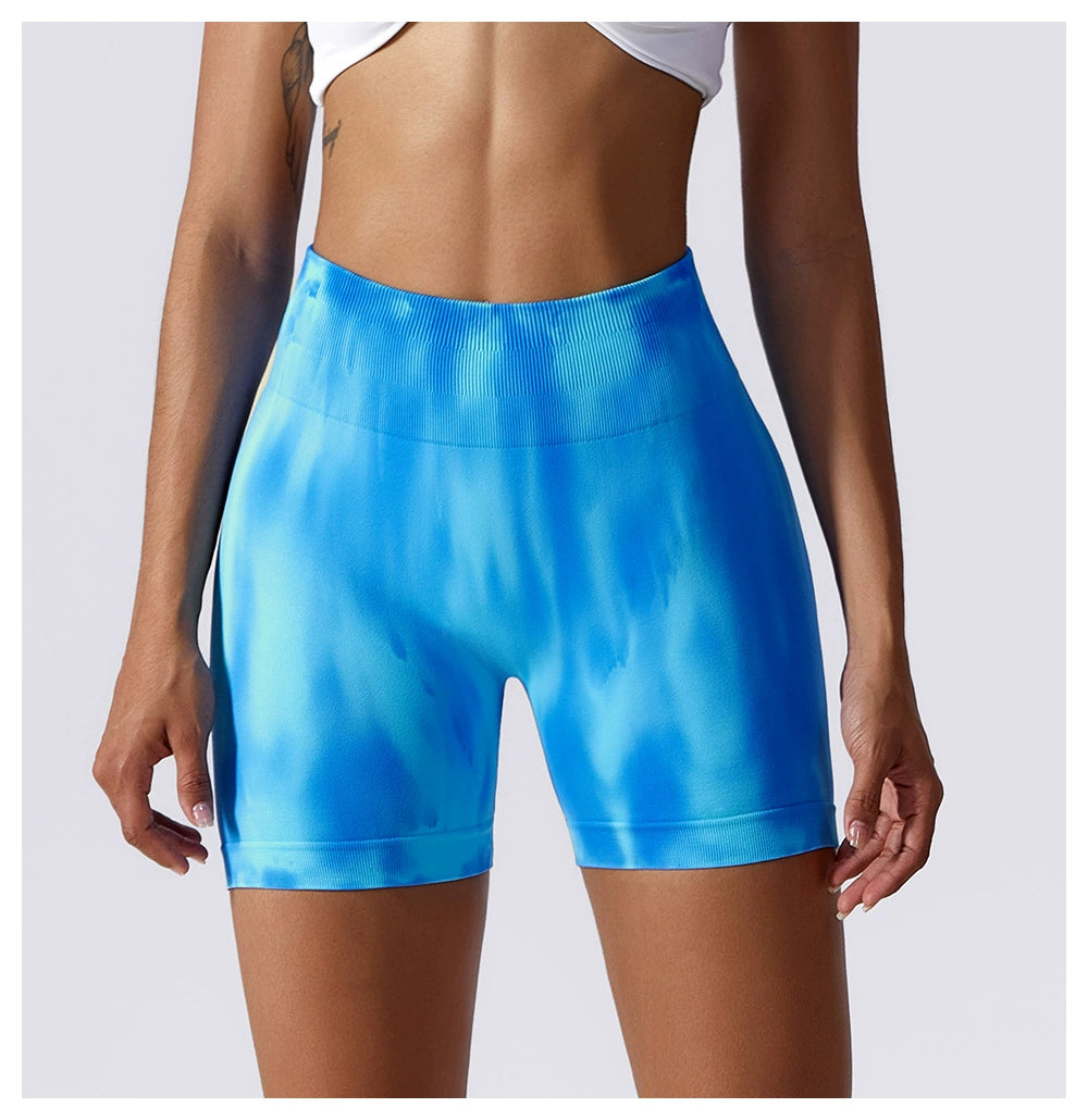 Special Offer! Tie-Dyed Aurora Yoga Fitness Short Shorts Women's High Waist Hip Lift Wicking Breathable Stretch Tight