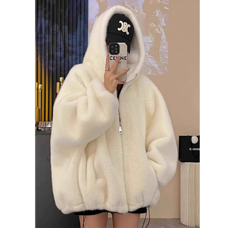 Thickened Short Hood Imitation Fur Cotton Coat Jacket
