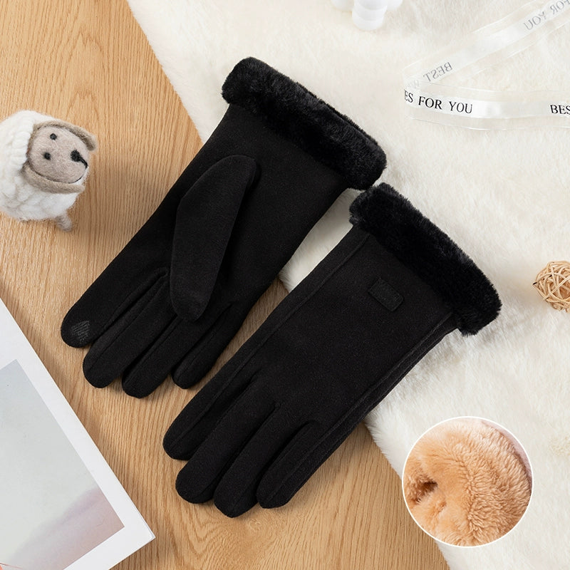 Women's Warm-Keeping and Cold-Proof Five-Finger Double-Layer Thickened Gloves for Autumn and Winter