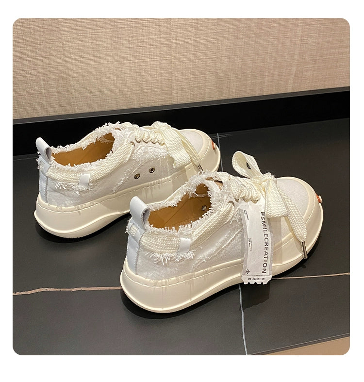 Tan Jianji Style Canvas Shoes Women's Summer 2023 New Arrival Thick Sole Beggar Shoes White Shoes Casual Sports Skate Shoes Fashion Shoes