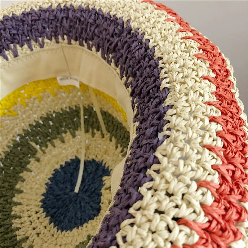 Women's Striped Sun Hat Summer Foldable Outing Straw Hat