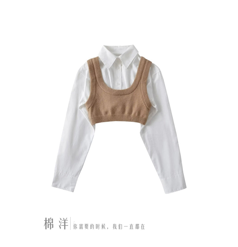 Age-Reducing Cotton Shirt Suit Girlish Style Knitted Vest Viralgem Store