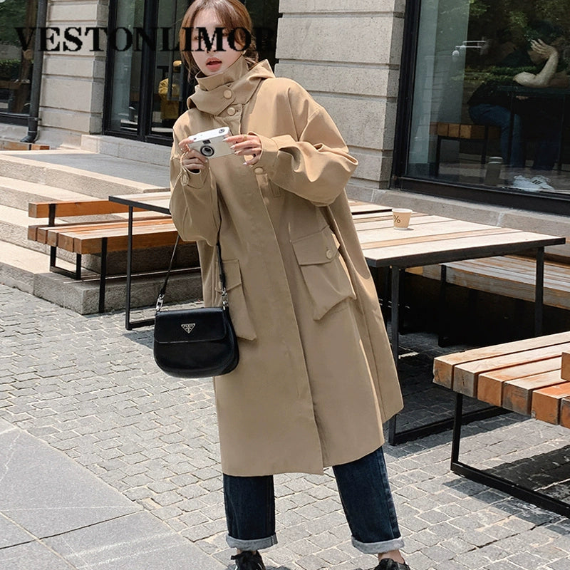 Vestonlimor Fall New Arrival K-style French British Style Elegant Slimming Hooded Mid Length Long Length Trench Coat Outwear