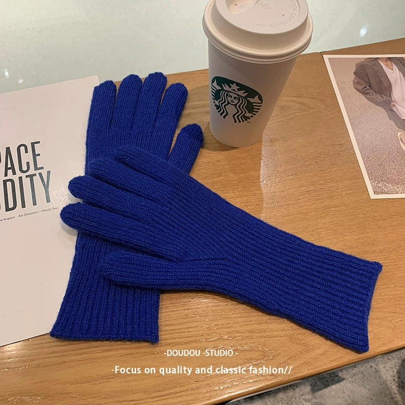 Women's Korean-Style Solid Color Wool Couple Gloves