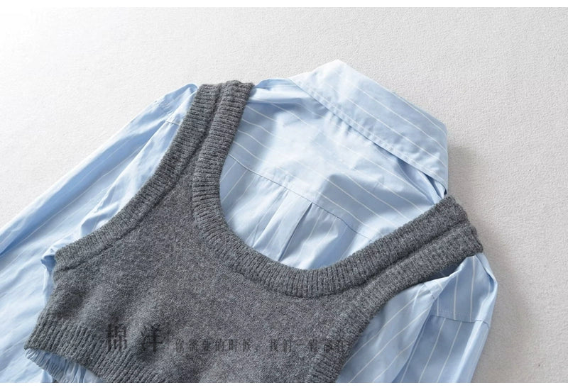 Age-Reducing Cotton Shirt Suit Girlish Style Knitted Vest Viralgem Store