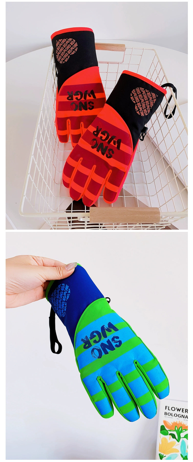 Waterproof Ski Gloves for Women Winter Fleece-Lined Thickened Cotton Students Warm-Keeping Cold-Proof Windproof Touch Screen Cycling Motorcycle Men