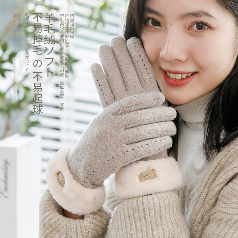 Women's Warm-Keeping and Cold-Proof Five-Finger Double-Layer Thickened Gloves for Autumn and Winter