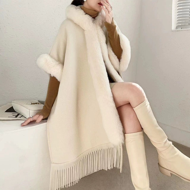 Thickened All-Matching Double-Sided Hooded Large Fur Collar Cape and Shawl