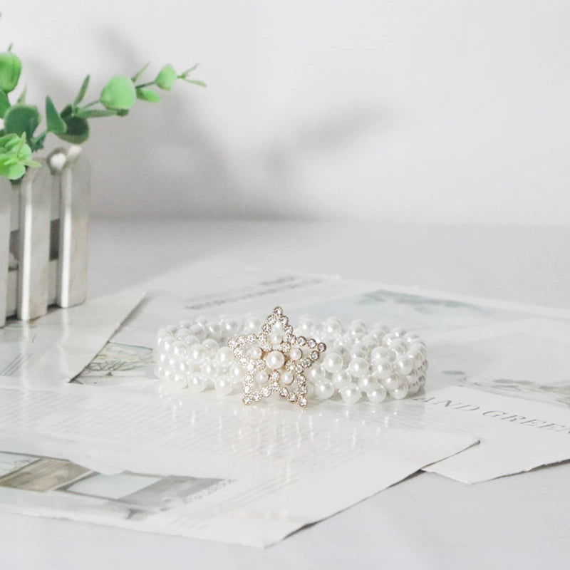 Women's Pearl Elastic Rhinestone Hanfu Waist Dress