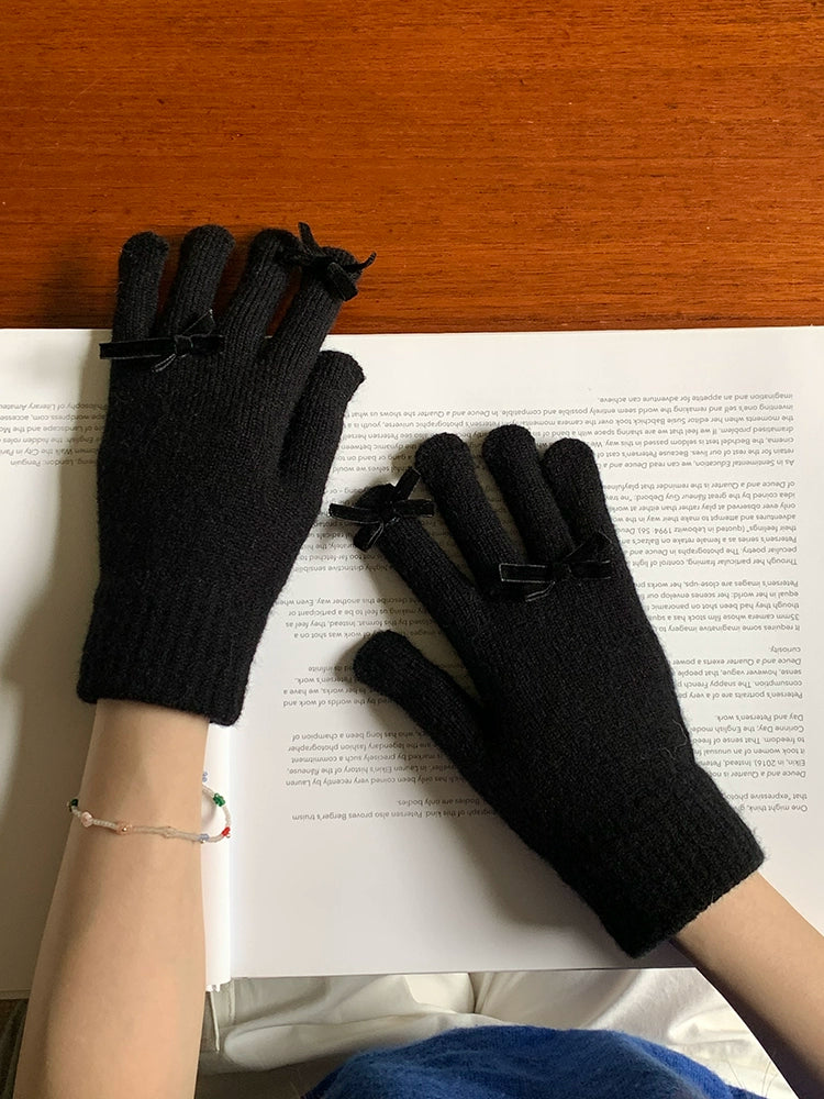 South Korea Cute Ins Style Women's Five-Finger Gloves Bow