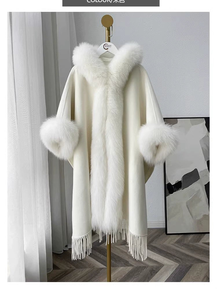 Thickened All-Matching Double-Sided Hooded Large Fur Collar Cape and Shawl