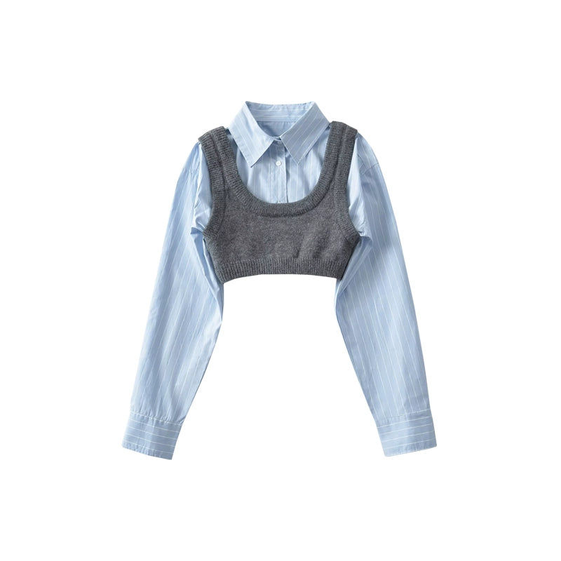 Age-Reducing Cotton Shirt Suit Girlish Style Knitted Vest Viralgem Store