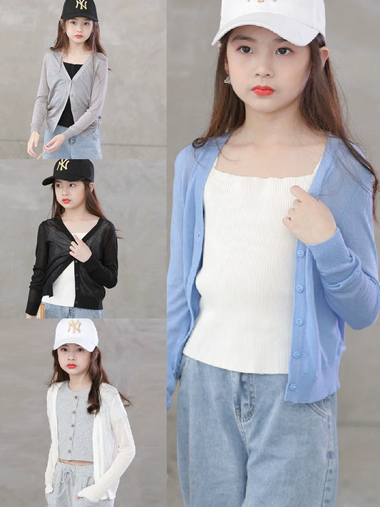 Stylish Medium and Large Children's Summer Clothes Air Conditioning Sweater Sweater