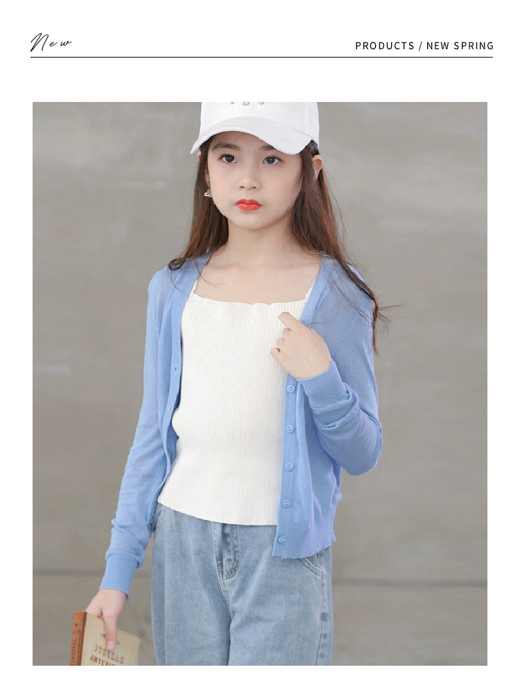 Stylish Medium and Large Children's Summer Clothes Air Conditioning Sweater Sweater