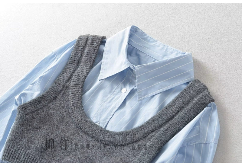 Age-Reducing Cotton Shirt Suit Girlish Style Knitted Vest Viralgem Store
