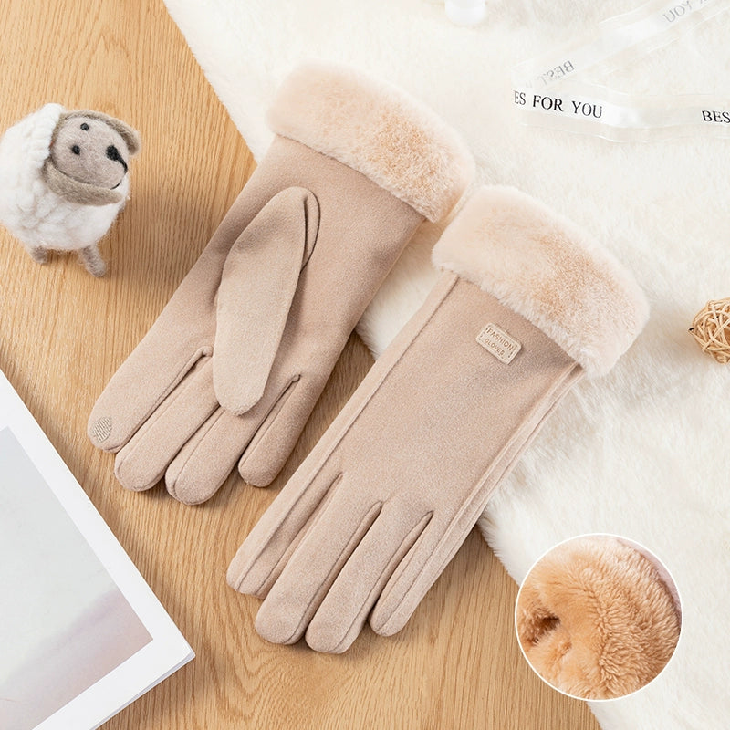 Women's Warm-Keeping and Cold-Proof Five-Finger Double-Layer Thickened Gloves for Autumn and Winter