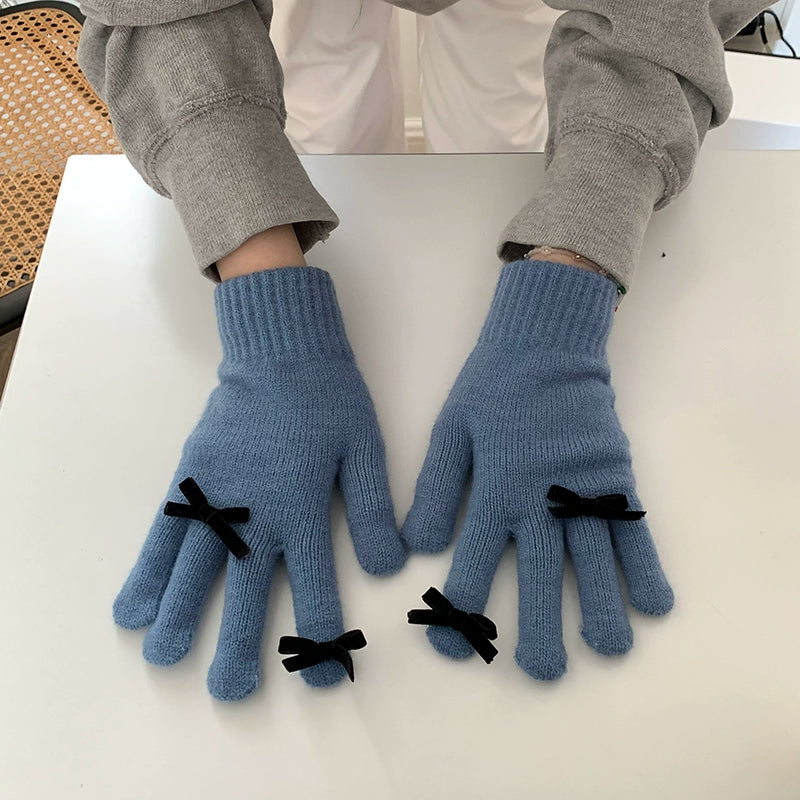 South Korea Cute Ins Style Women's Five-Finger Gloves Bow