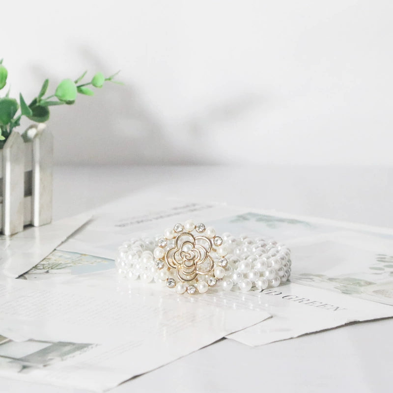 Women's Pearl Elastic Rhinestone Hanfu Waist Dress