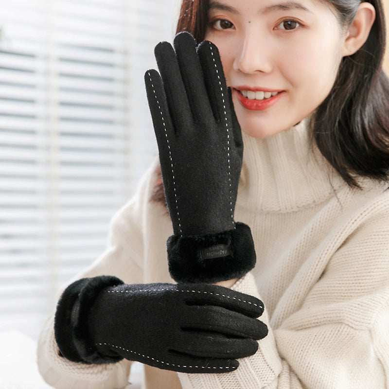 Women's Warm-Keeping and Cold-Proof Five-Finger Double-Layer Thickened Gloves for Autumn and Winter