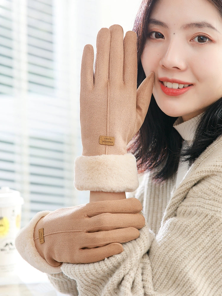 Women's Warm-Keeping and Cold-Proof Five-Finger Double-Layer Thickened Gloves for Autumn and Winter