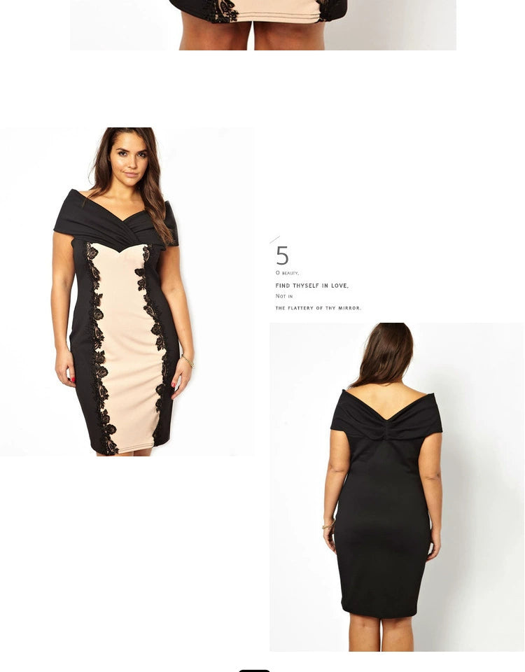 Spring and Summer New Arrival Fashion Plus Size Plus Size Ladies off-Shoulder Fancy Banquet Skirt Lace Patchwork Loose-Fit Short Dress