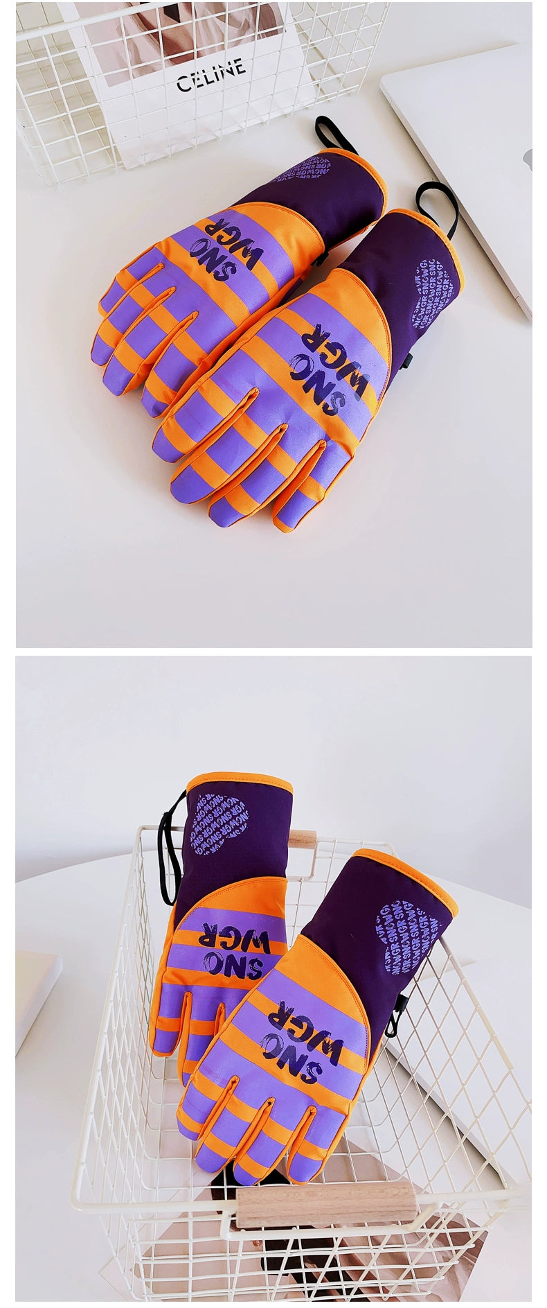 Waterproof Ski Gloves for Women Winter Fleece-Lined Thickened Cotton Students Warm-Keeping Cold-Proof Windproof Touch Screen Cycling Motorcycle Men