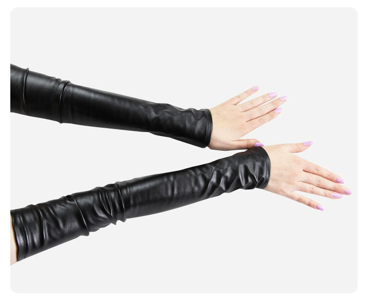 Women's Velvet Open Finger Black Oversleeve Leather Gloves