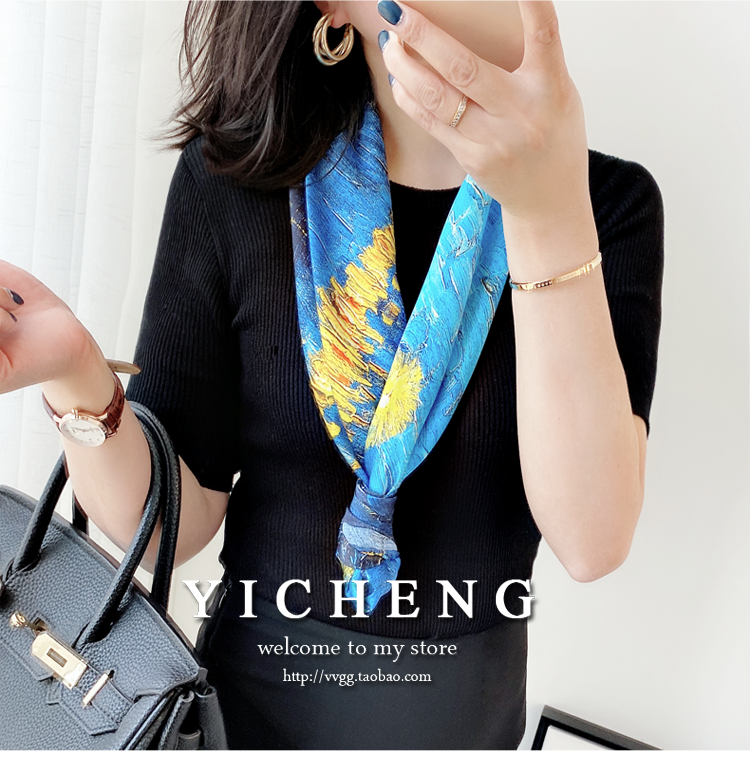 Vincent Van Gogh's Oil Painting Series Large Kerchief Middle-Aged Gift Real Silk Viralgem Store