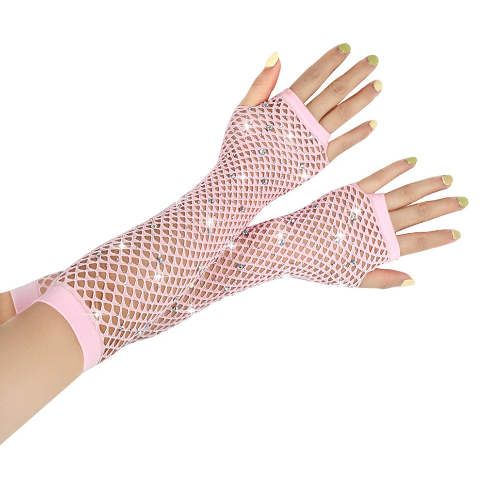 80 Ball Diamond Gloves Party Fishnet Stretch Mesh Gloves Fashion Retro Cross-Border Sexy Hot Drilling Sleeve Cover Viralgem Store