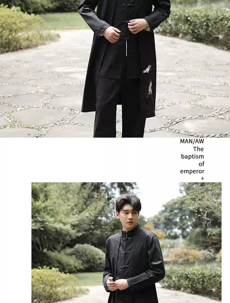 Xingzhi Chinese Style Men's Clothing Ancient Style Han Chinese Clothing Long Trench Coat Men Tang Suit Cotton Linen Cloak Buckle Robe Overcoat outside Viralgem Store