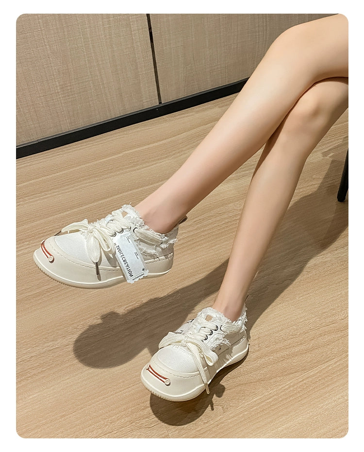 Tan Jianji Style Canvas Shoes Women's Summer 2023 New Arrival Thick Sole Beggar Shoes White Shoes Casual Sports Skate Shoes Fashion Shoes