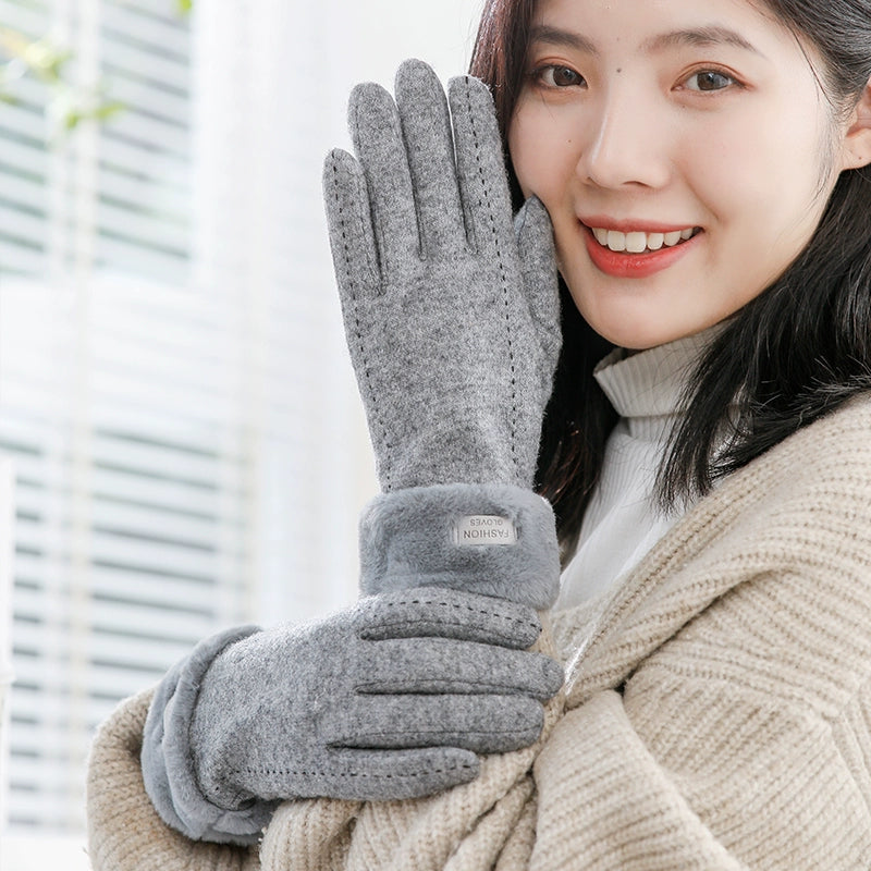 Women's Warm-Keeping and Cold-Proof Five-Finger Double-Layer Thickened Gloves for Autumn and Winter