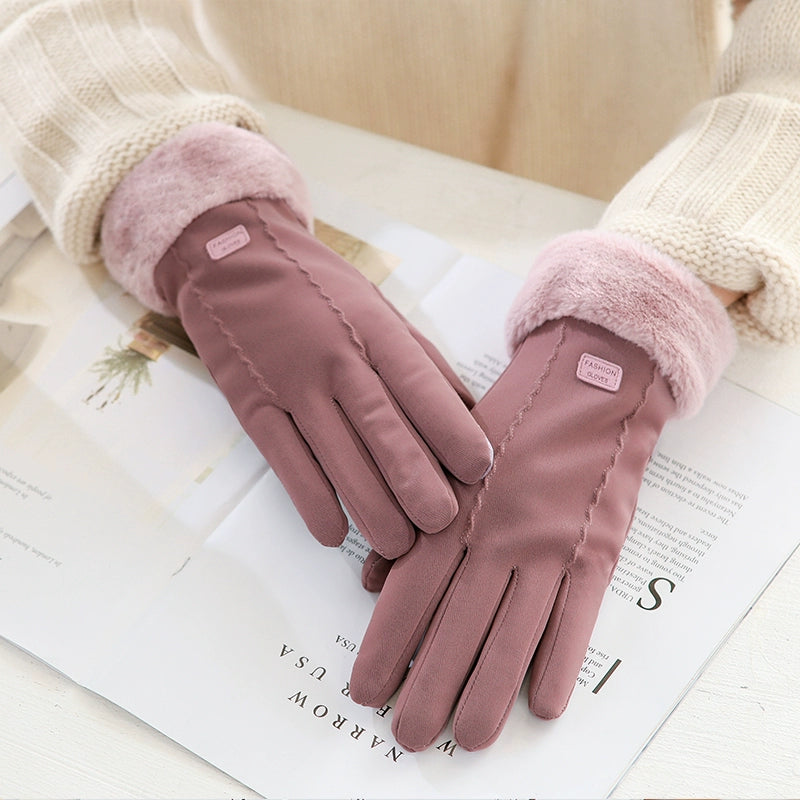 Women's Warm-Keeping and Cold-Proof Five-Finger Double-Layer Thickened Gloves for Autumn and Winter