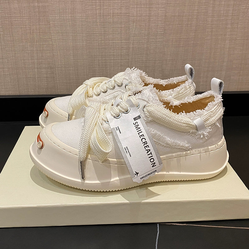 Tan Jianji Style Canvas Shoes Women's Summer 2023 New Arrival Thick Sole Beggar Shoes White Shoes Casual Sports Skate Shoes Fashion Shoes