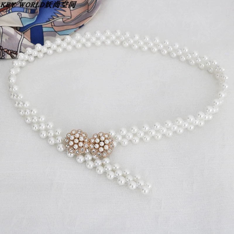 Women's Pearl Elastic Rhinestone Hanfu Waist Dress