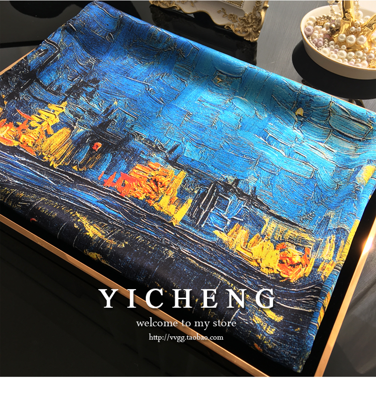 Vincent Van Gogh's Oil Painting Series Large Kerchief Middle-Aged Gift Real Silk Viralgem Store