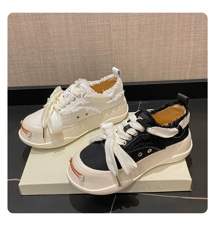 Tan Jianji Style Canvas Shoes Women's Summer 2023 New Arrival Thick Sole Beggar Shoes White Shoes Casual Sports Skate Shoes Fashion Shoes