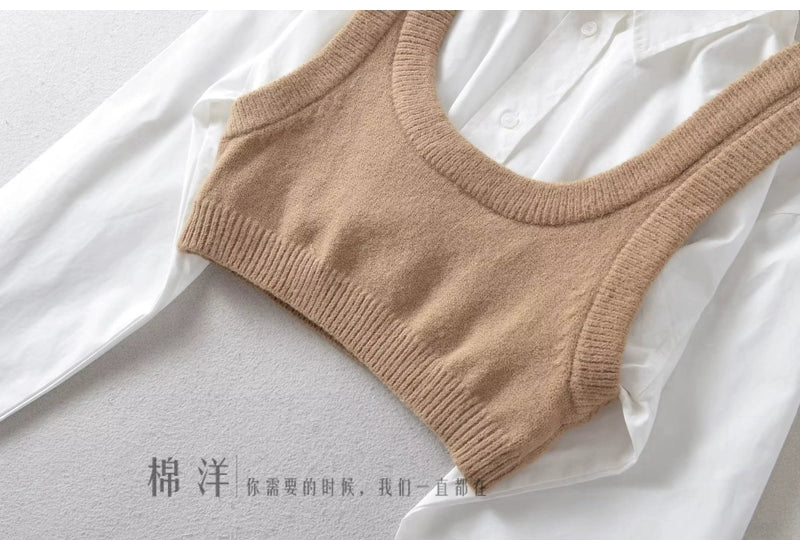 Age-Reducing Cotton Shirt Suit Girlish Style Knitted Vest Viralgem Store