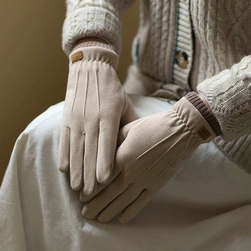 Women's Warm-Keeping and Cold-Proof Five-Finger Double-Layer Thickened Gloves for Autumn and Winter