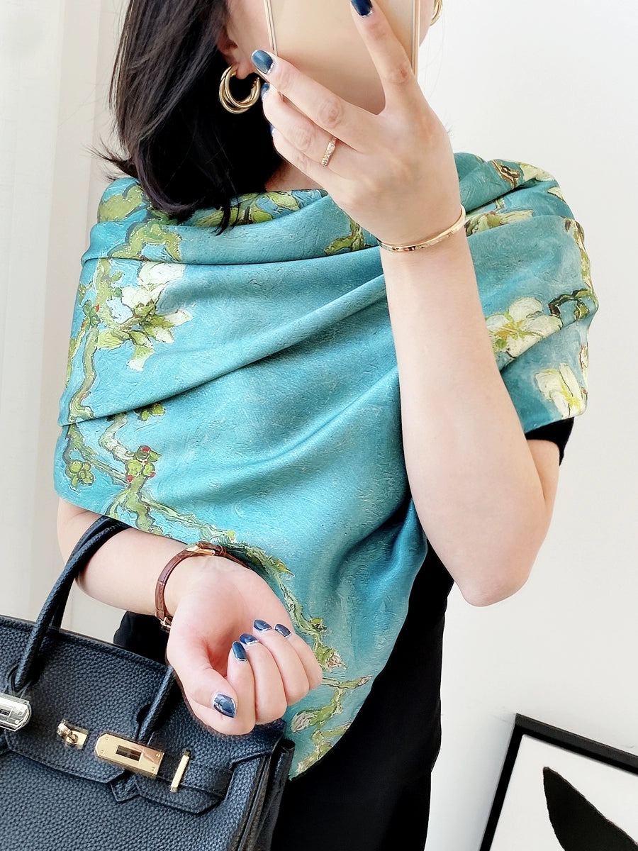 Vincent Van Gogh's Oil Painting Series Large Kerchief Middle-Aged Gift Real Silk Viralgem Store