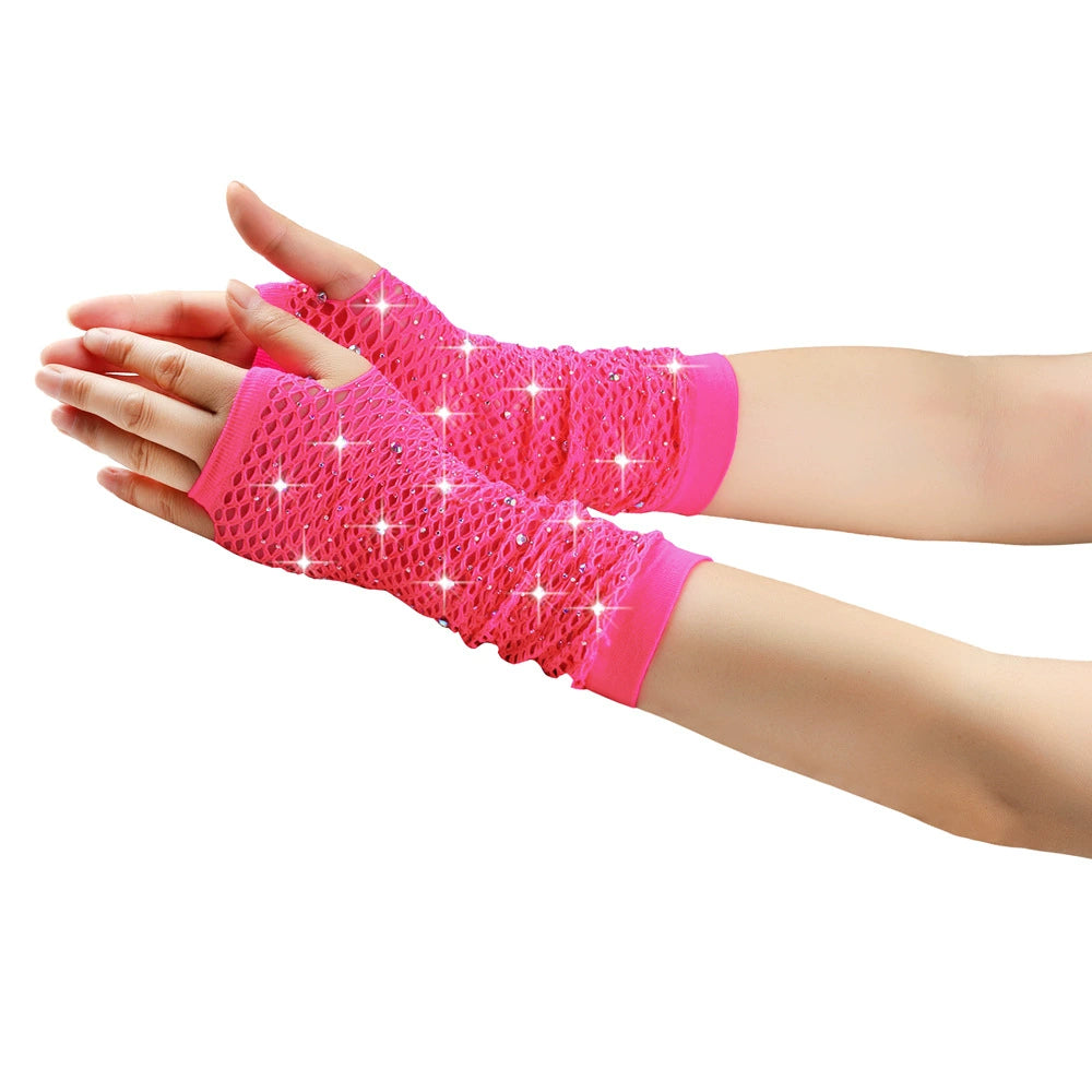 80 Ball Diamond Gloves Party Fishnet Stretch Mesh Gloves Fashion Retro Cross-Border Sexy Hot Drilling Sleeve Cover Viralgem Store
