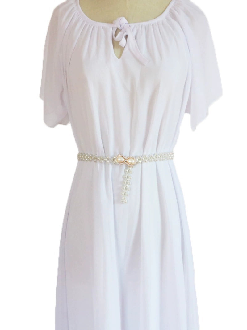 Women's Pearl Elastic Rhinestone Hanfu Waist Dress