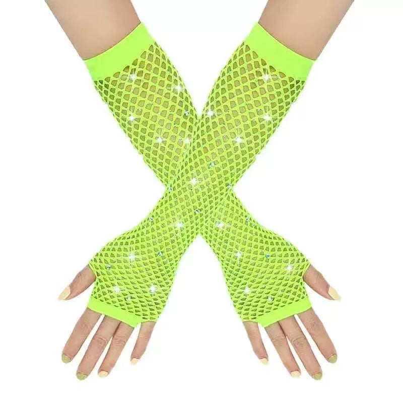 80 Ball Diamond Gloves Party Fishnet Stretch Mesh Gloves Fashion Retro Cross-Border Sexy Hot Drilling Sleeve Cover Viralgem Store