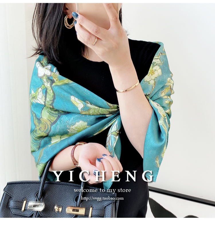 Vincent Van Gogh's Oil Painting Series Large Kerchief Middle-Aged Gift Real Silk Viralgem Store
