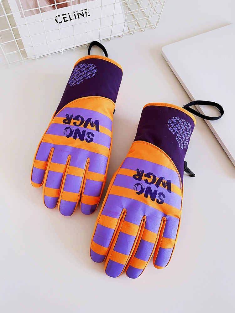 Waterproof Ski Gloves for Women Winter Fleece-Lined Thickened Cotton Students Warm-Keeping Cold-Proof Windproof Touch Screen Cycling Motorcycle Men