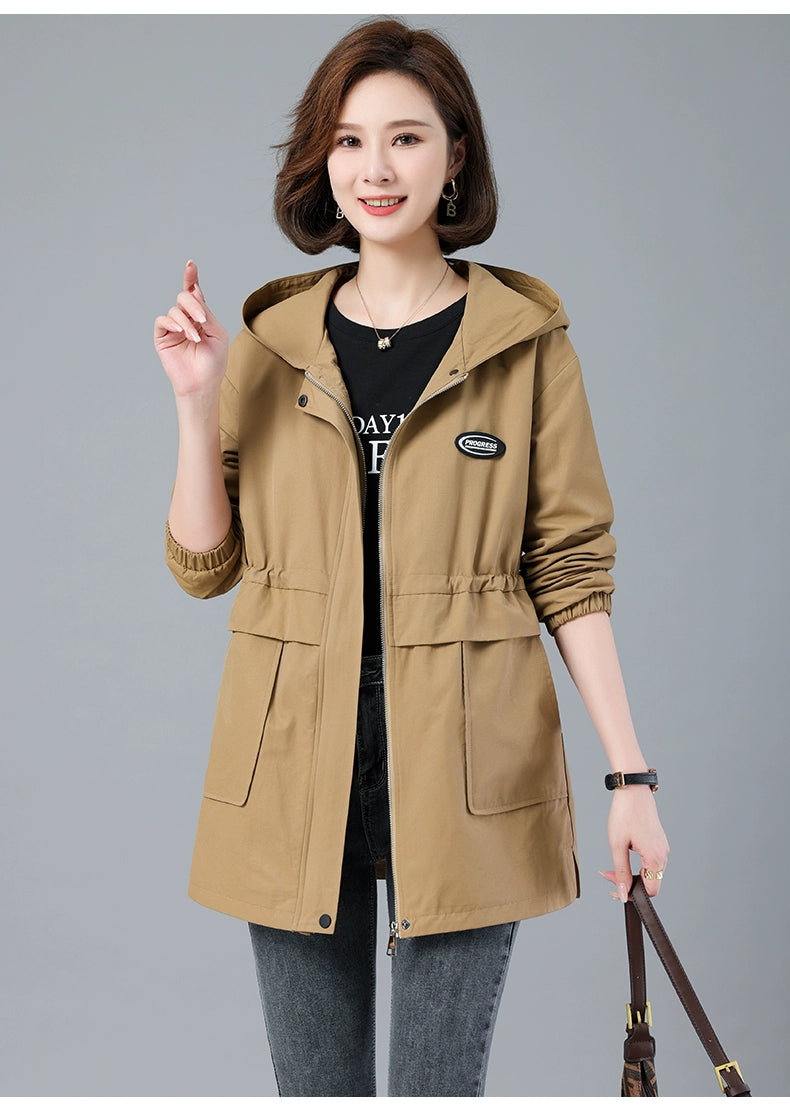 Young Mother Casual Fashion Baggy Coat Female 2023 Spring & Fall New Arrival plus Size Waist Fitted Figure Flattering Mid Length Long Length Trench Coat