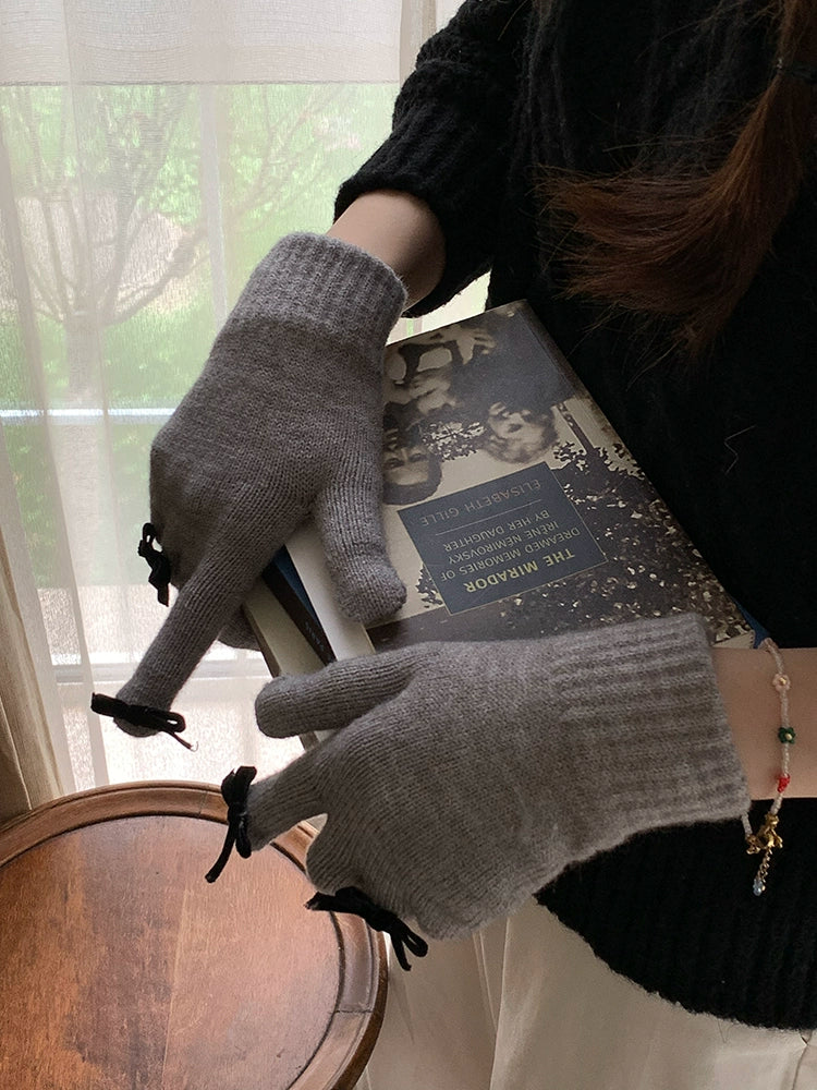 South Korea Cute Ins Style Women's Five-Finger Gloves Bow