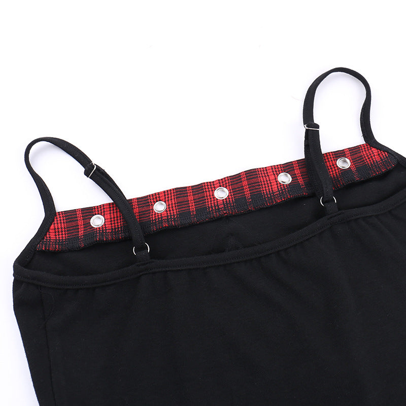 AltGoth Streetwear Y2k Camis Women Aesthetic Mall Goth Red Plaid Pentagram Patchwork Crop Tank Tops Harajuku Cyber Punk Clothes