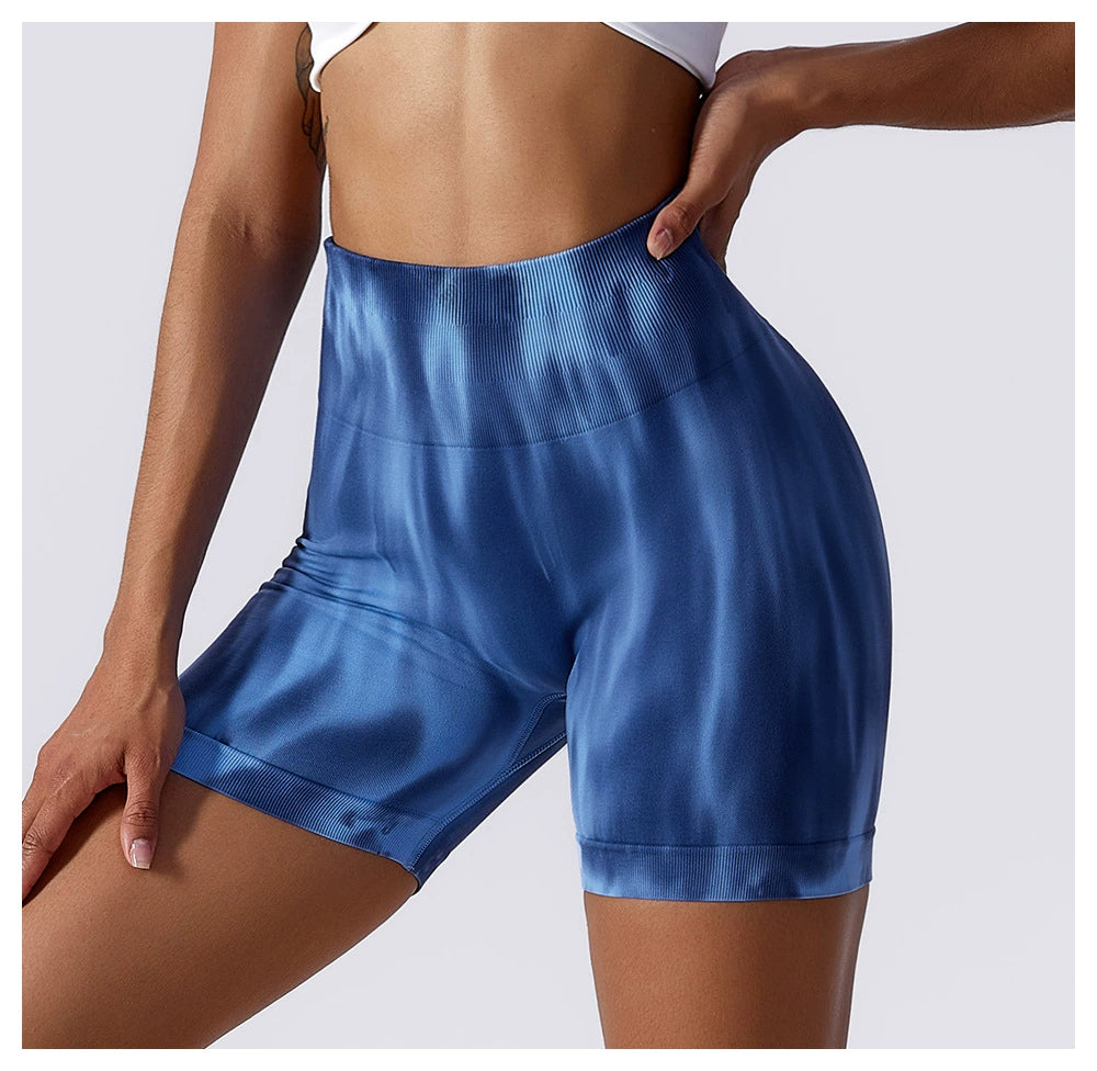 Special Offer! Tie-Dyed Aurora Yoga Fitness Short Shorts Women's High Waist Hip Lift Wicking Breathable Stretch Tight